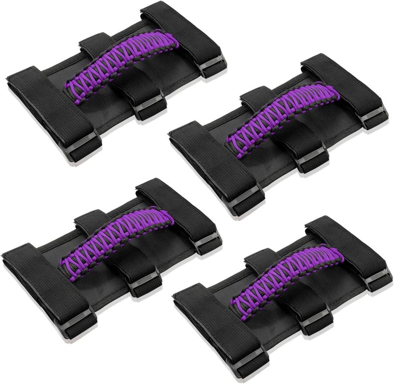 Kujunpao4 X Roll Bar Grab Handles Grip Handle Compatible with Jeep Wrangler JLU JK JKU TJ YJ LJ JT JL & Gladiator JT 1987-2021 UTV & ATV, Fits 1.5 to 3 Inch Bars 3 Straps Woven Holder(Purple) - Image 1